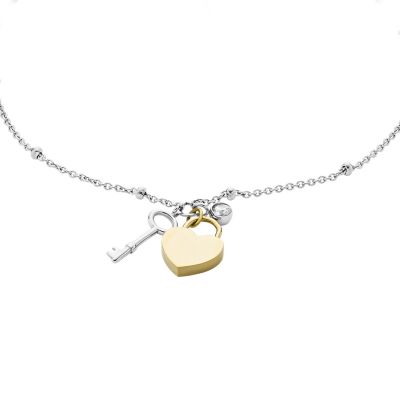 【NONCODE】Cellion Heart Chain Bracelet Filigree Heart Charm and Double-Link Curb Chain Toggle