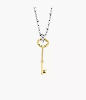 Archival Two-Tone Stainless Steel Key Pendant Necklace
