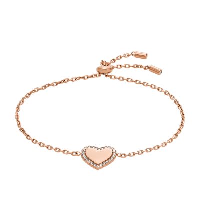 Fossil Outlet Women's Elliott Rose Gold-Tone Stainless Steel Heart Chain Bracelet - Rose Gold