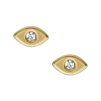 Fossil Women's Evil Eye 14K Gold Plated Clear Laboratory Grown Diamond Stud Earrings - Metallic