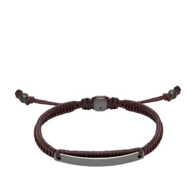 Fossil Outlet Armband Elliott Namensplakette Leder braun - Braunes Leder