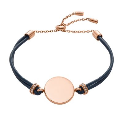 Elliott Rose Gold-Tone Stainless Steel Leather Bracelet