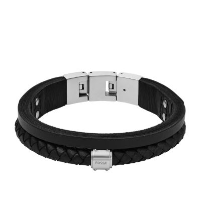 Fossil Outlet Armband Multi-Strands mehrreihig Leder schwarz - Schwarz