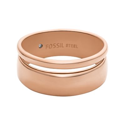 Archival Core Essentials Rose Gold Tone Stainless Steel Band Ring JOF01103791005 Fossil