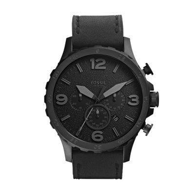 Fossil watch men's 2025 black leather strap