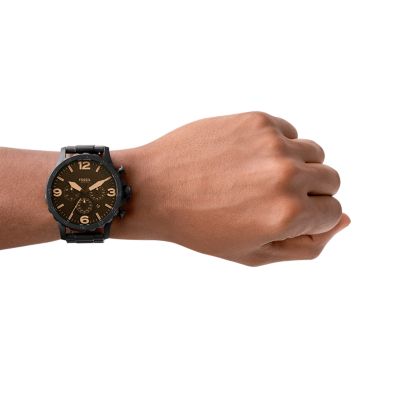 Fossil, Nate - Reloj para hombre con esfera de cronógrafo de gran tamaño y  correa de acero inoxidable o cuero