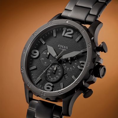 Nate Chronograph Black Stainless Steel Watch JR1401 Fossil