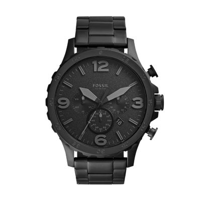 stainless steel watch with black face