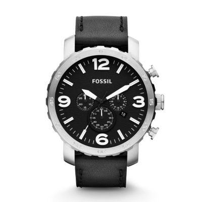 Nate Chronograph Black Leather Watch JR1354 Fossil