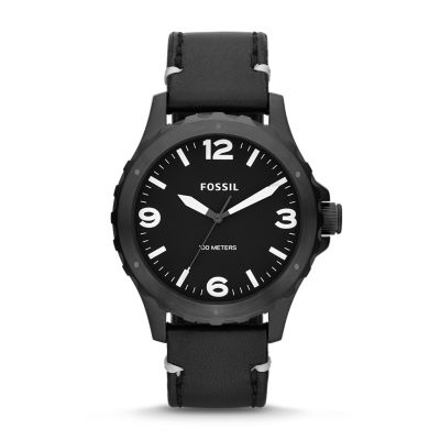 Nate Black Leather Watch - Fossil