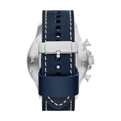 Nate Chronograph Navy Leather Watch JR1480 Fossil