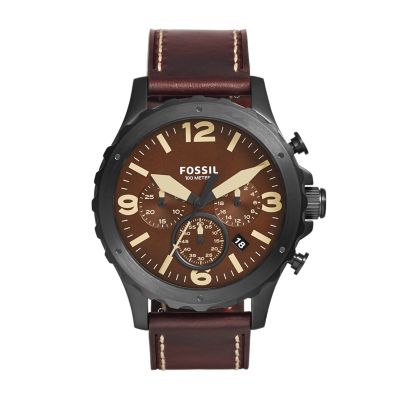 Nate Chronograph Dark Brown Leather Watch - Fossil