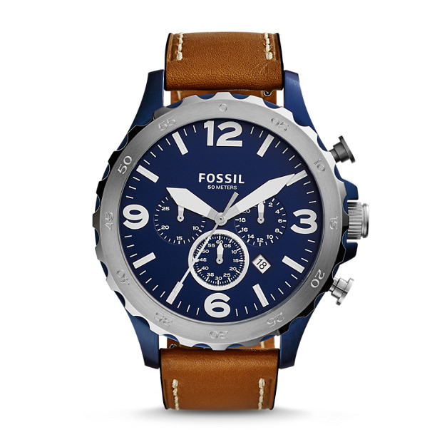 Nate Chronograph Brown Leather Watch - Fossil