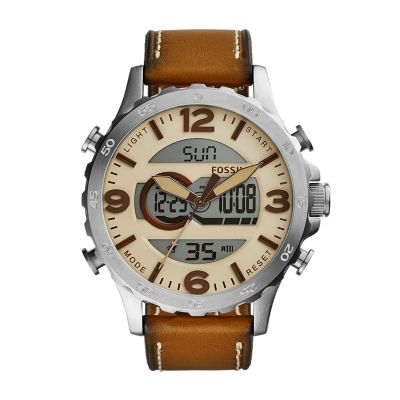 Nate Analog Digital Brown Leather Watch