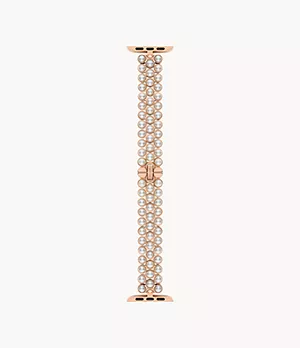 bracelet kate spade new york en acier inoxydable à placage doré rose et perles artificielles blanches pour Apple Watch® de 38/40/41 mm