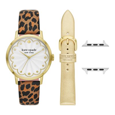 kate spade new york leopard cross-compatible set, 38/40/41mm bands for  apple watch® with classic watch head set