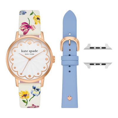 kate spade new york white leather cross-compatible set, 38/40/41mm bands for apple watch® with classic watch head set