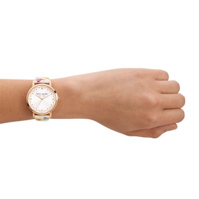 kate spade new york metro three-hand navy leather cocktail watch