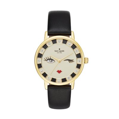 kate spade new york metro three-hand navy leather cocktail watch