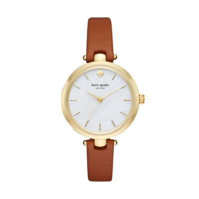 kate spade new york holland three hand luggage leather watch