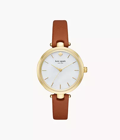kate spade new york holland three-hand luggage leather watch