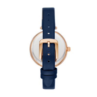 kate spade new york holland three-hand navy leather watch