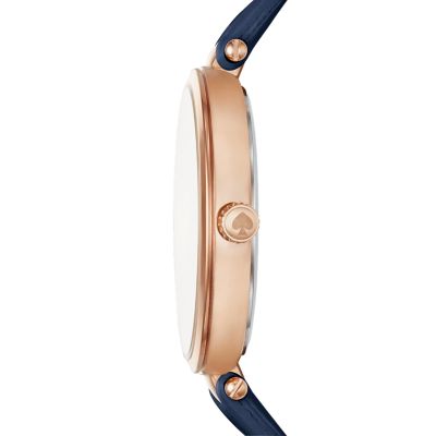 kate spade new york holland three-hand navy leather watch