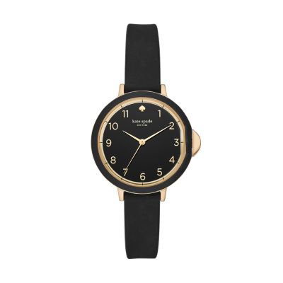 Kate Spade New York Women's Gold-Tone And Black Silicone Park Row Watch - Black