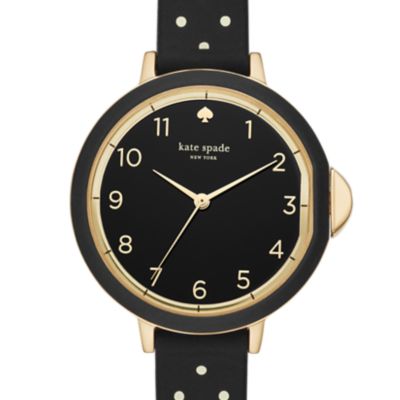 Montre Park Row de Kate Spade New York à trois aiguilles en silicone noir à pois blancs