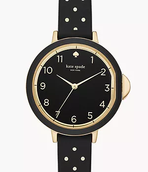 kate spade new york park row three-hand black and white dot silicone watch