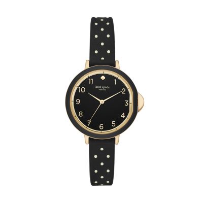 Kate Spade New York Women's Park Row Three-Hand Black And White Dot Silicone Watch - Black / White