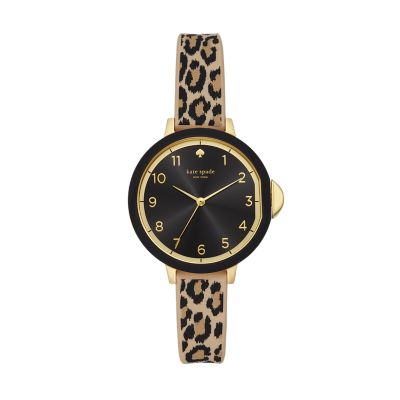 kate spade new york park row three-hand leopard print silicone watch