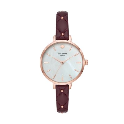 kate spade new york metro three-hand brown leather watch