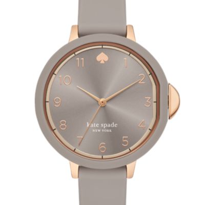 kate spade new york park row three-hand warm taupe silicone watch