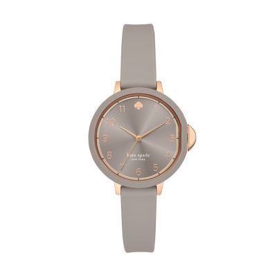 kate spade new york park row three hand warm taupe silicone watch