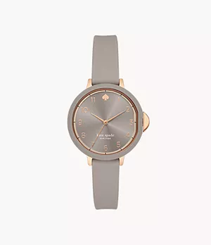 kate spade new york park row three-hand warm taupe silicone watch