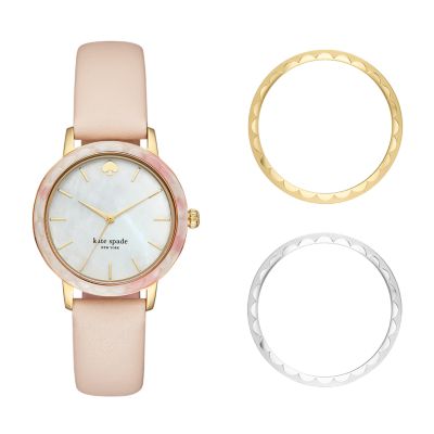 kate spade new york metro three-hand vachetta leather watch