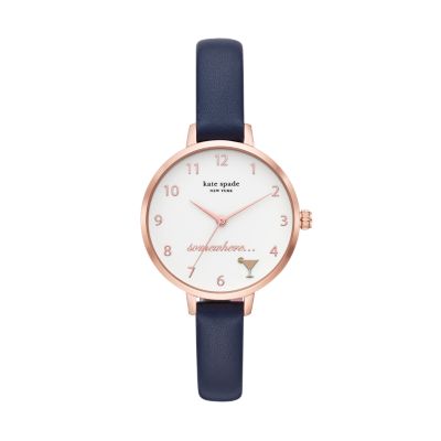 kate spade new york metro three-hand brown leather watch