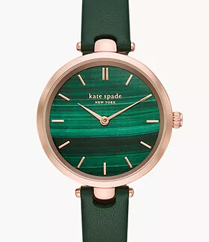 kate spade new york holland two-hand green leather watch