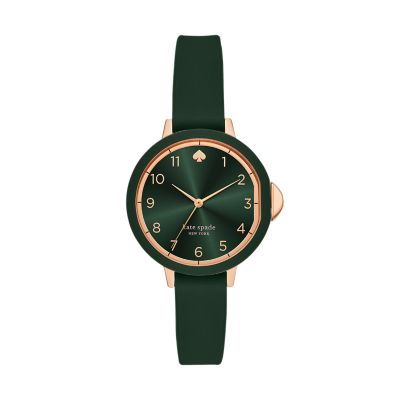 kate spade new york park row three-hand matte green silicone watch