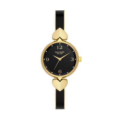 kate spade new york hollis three hand black enamel gold tone