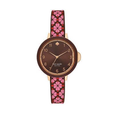 kate spade new york park row three-hand red silicone watch