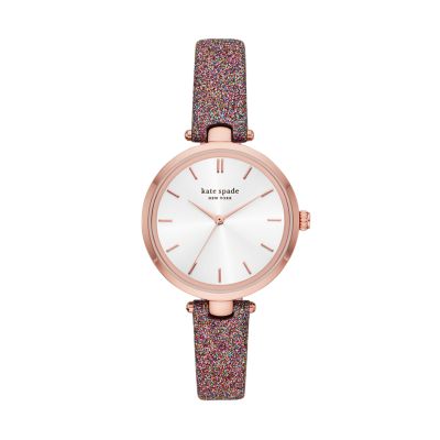 kate spade new york holland three-hand white leather watch