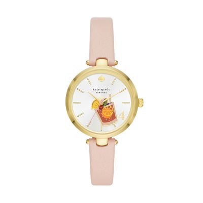 kate spade new york holland three-hand white leather watch