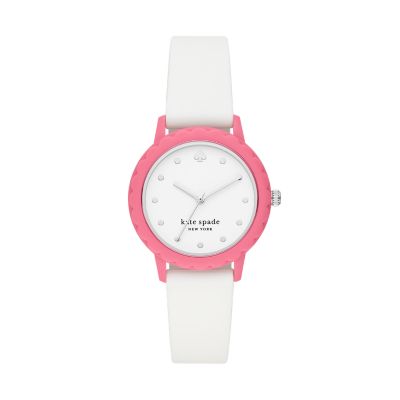 kate spade new york morningside three-hand white silicone watch