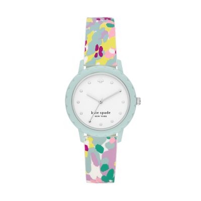 kate spade new york morningside three-hand white silicone watch