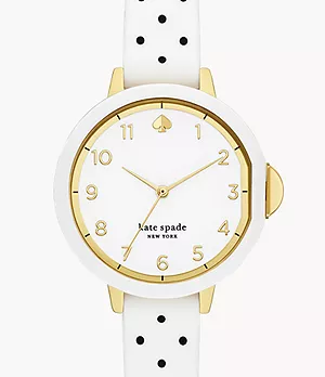 kate spade new york park three-hand white and black polka dot-print silicone watch
