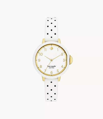 kate spade new york park three-hand white and black polka dot-print  silicone watch - KSW1694 - Watch Station
