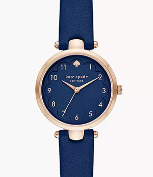 kate spade new york holland three-hand blue leather watch