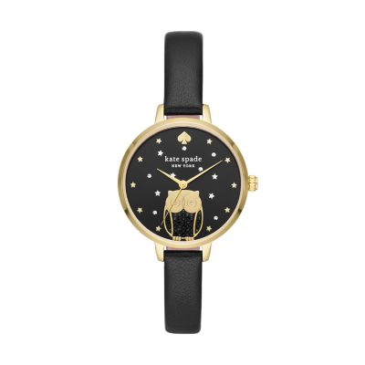 kate spade new york metro owl black leather watch KSW1704